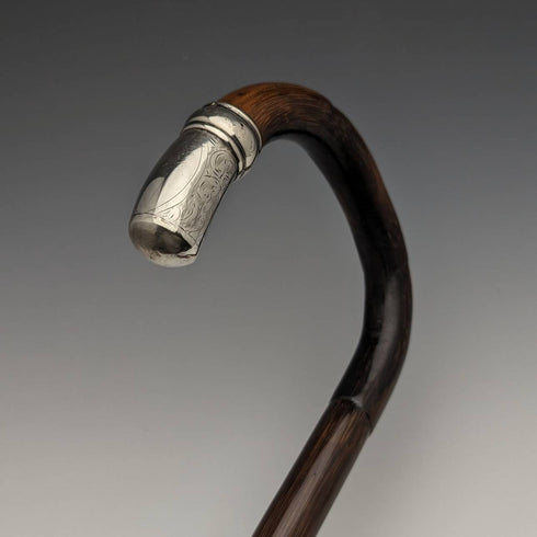 1919 British Antique Gentleman's Thin Lightweight Walking Stick with Curved Handle 91cm